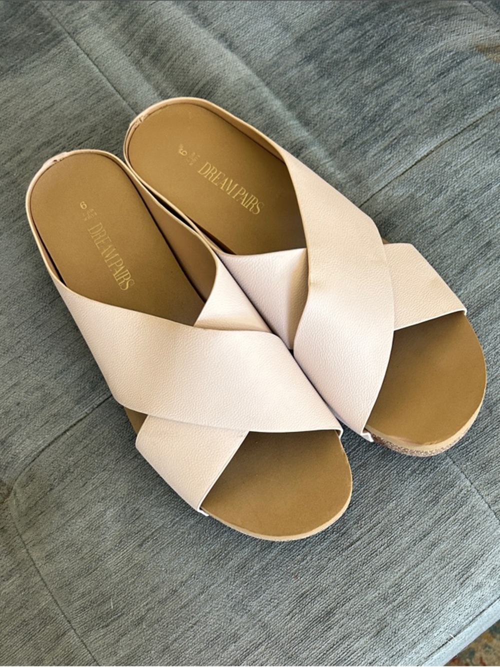 Dream Pairs Pale Blush Crisscross Slide Sandals